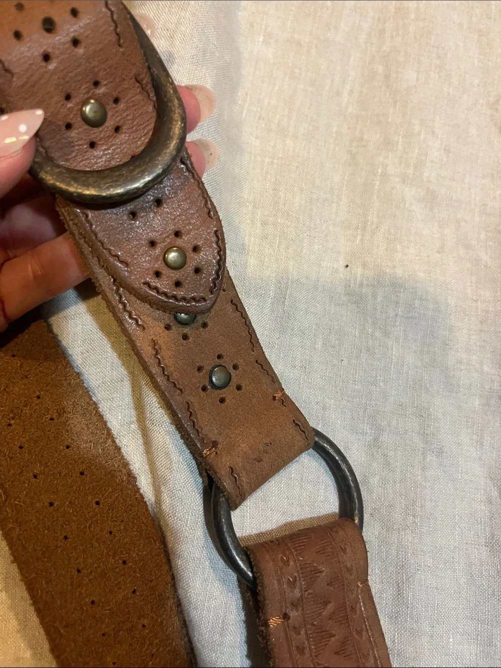 Lucky Brand Brown Leather Studded Strap Sandal Accent